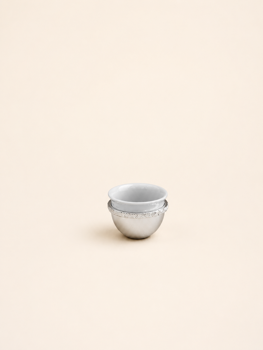 Silver-Plated Arabic Coffee Cup, Porcelain by Oriental Elegance