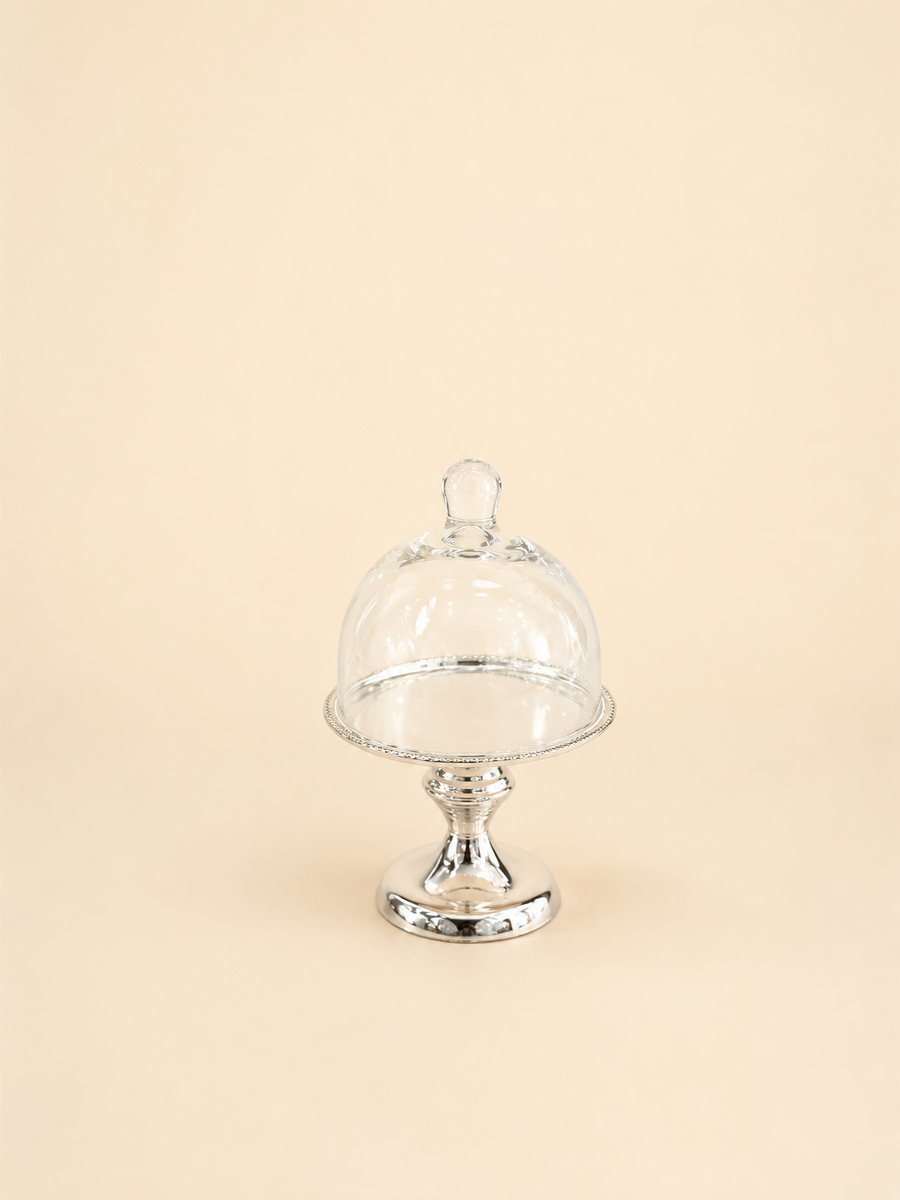 Silver-Plated Cake Stand with Glass Dome, 16 cm by Oriental Elegance
