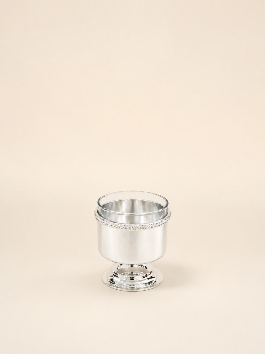 Silver-Plated Dessert Bowl with Glass Insert, 12 cm by Oriental Elegance