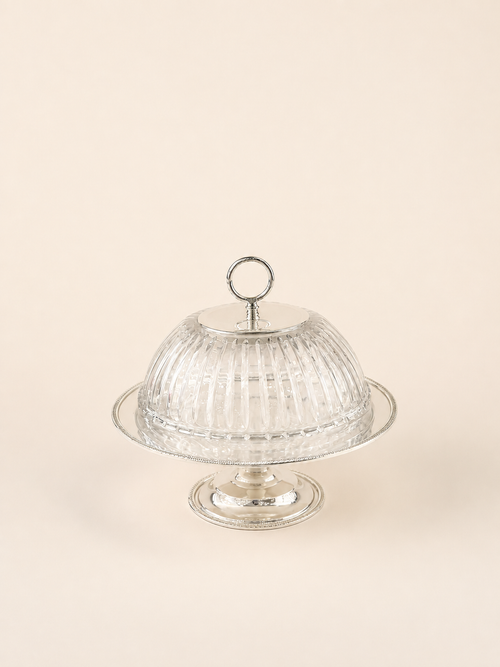 Silver-Plated Cake Stand with Cut-Glass Dome, 25 cm by Oriental Elegance