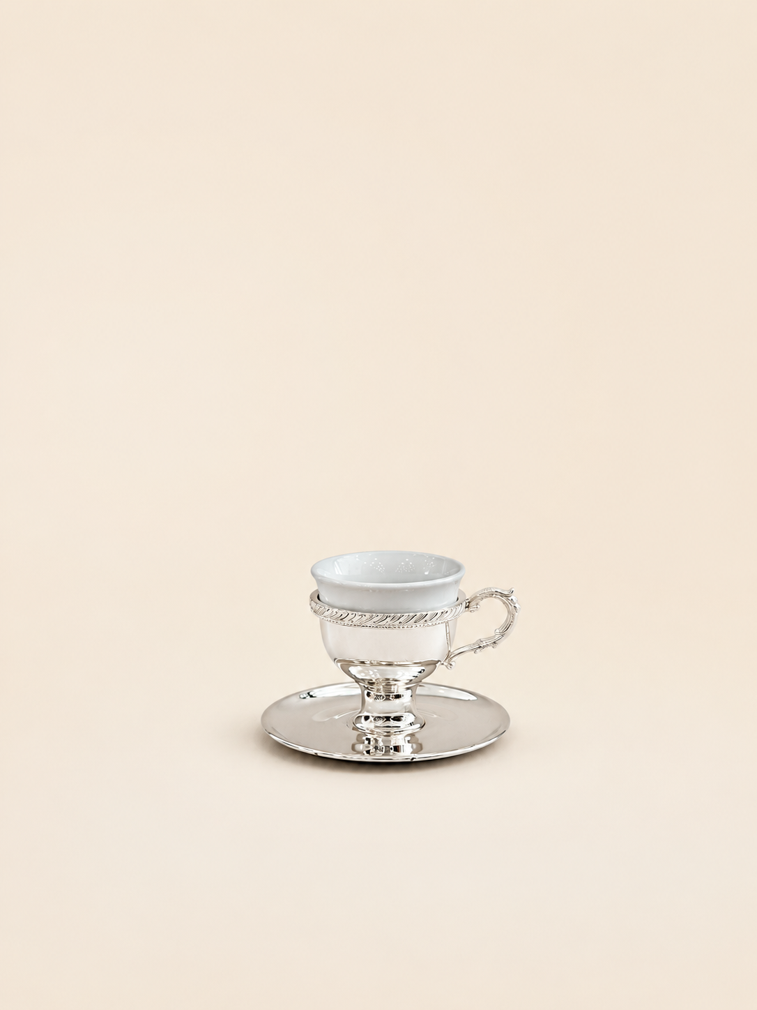 Silver-Plated Turkish Coffee Cup with Saucer by Oriental Elegance
