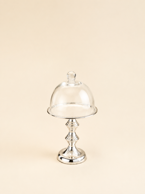 Silver-Plated Cake Stand with Glass Dome, 18 cm by Oriental Elegance