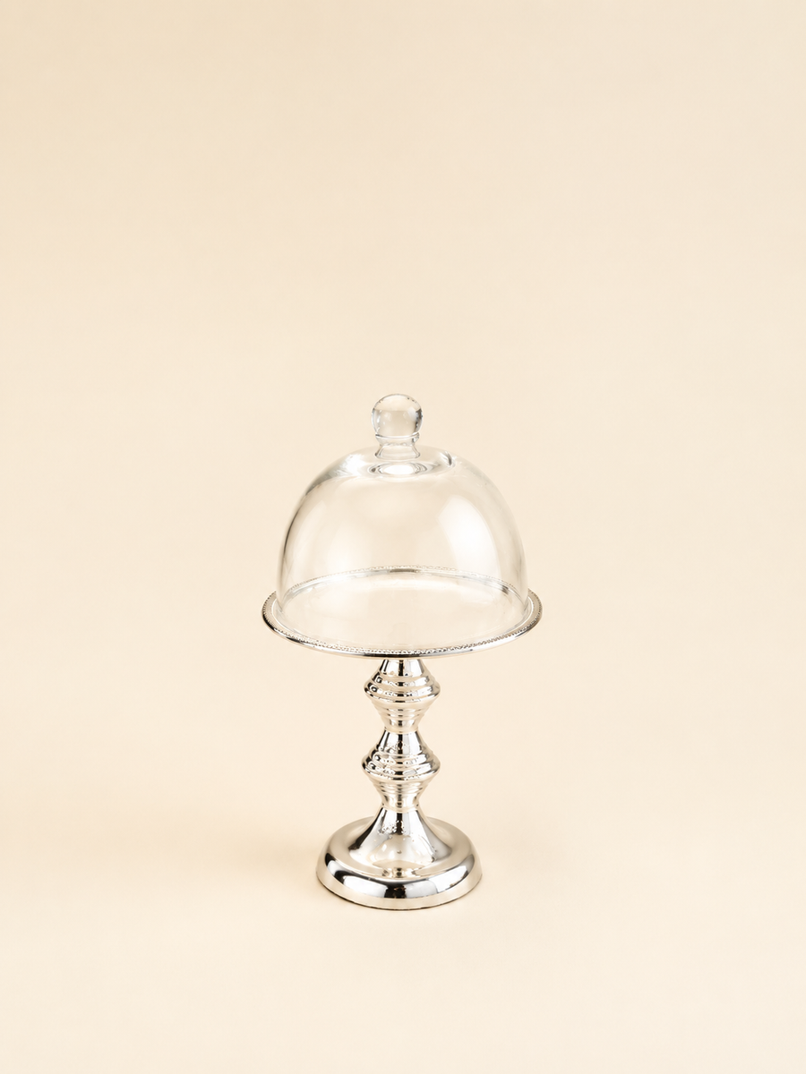 Silver-Plated Cake Stand with Glass Dome, 18 cm by Oriental Elegance