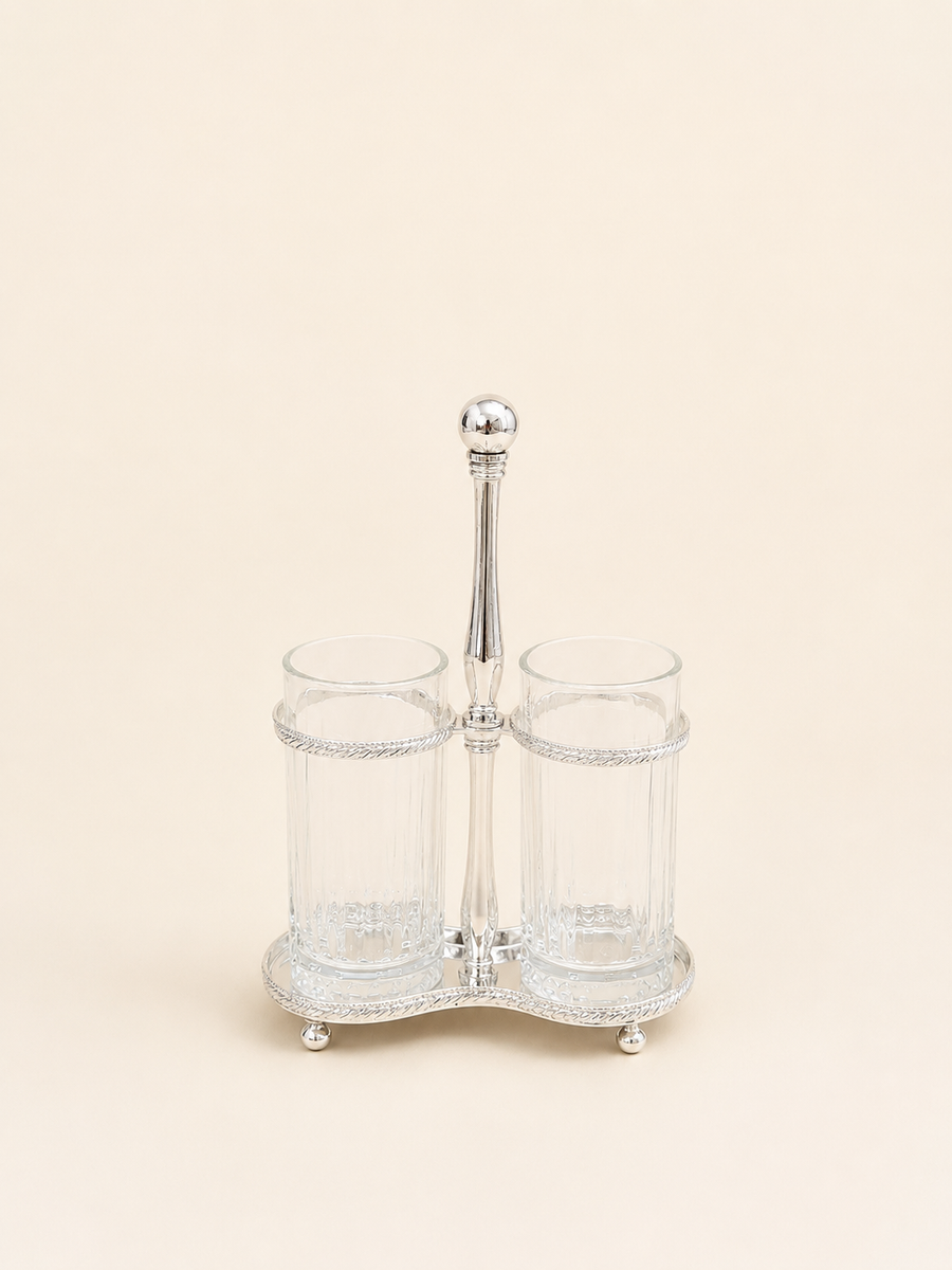 Silver-Plated Cutlery Holder, 2 Glasses by Oriental Elegance