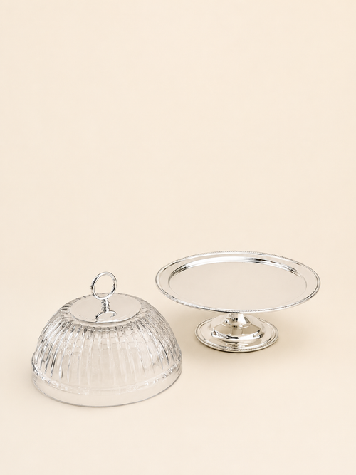 Silver-Plated Cake Stand with Cut-Glass Dome, 25 cm – view 2