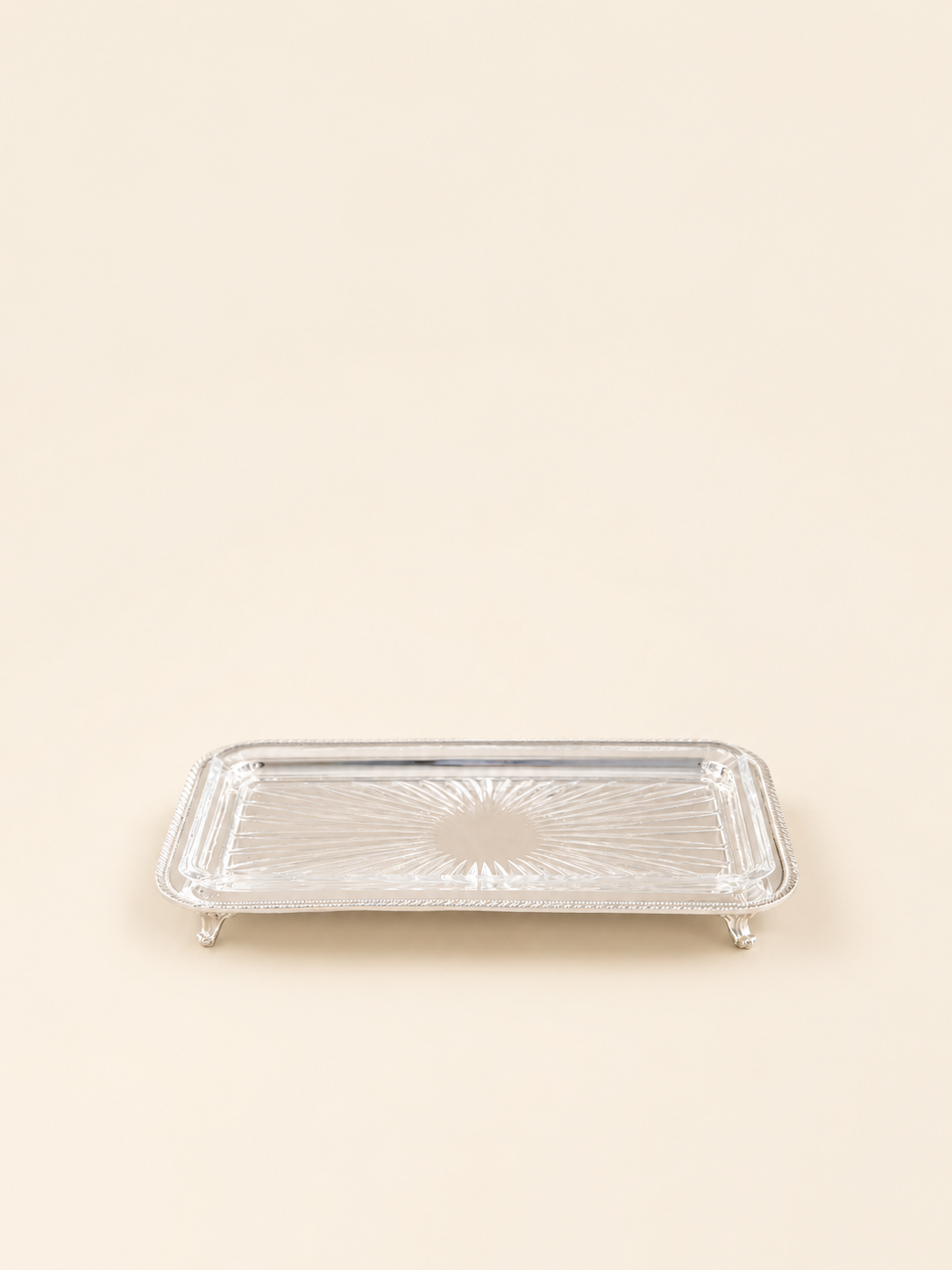 Silver-Plated Rectangular Tray with Glass Insert, 39 cm by Oriental Elegance