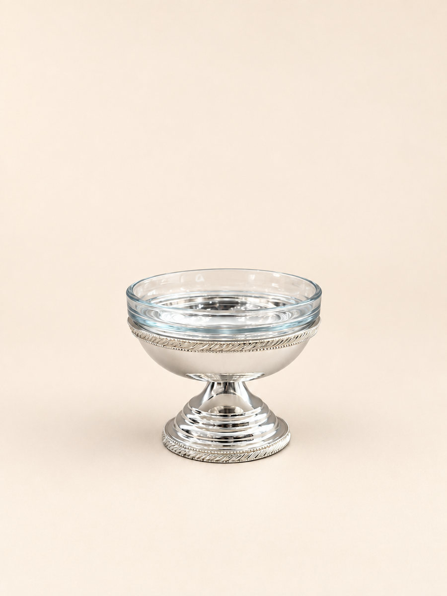 Silver-Plated Footed Coupe with Glass Insert by Oriental Elegance
