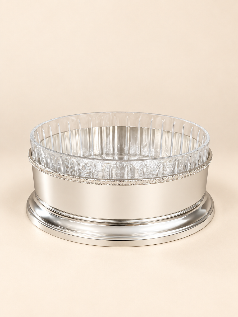 Silver-Plated Round Bowl with Cut-Glass Insert, 25 cm by Oriental Elegance