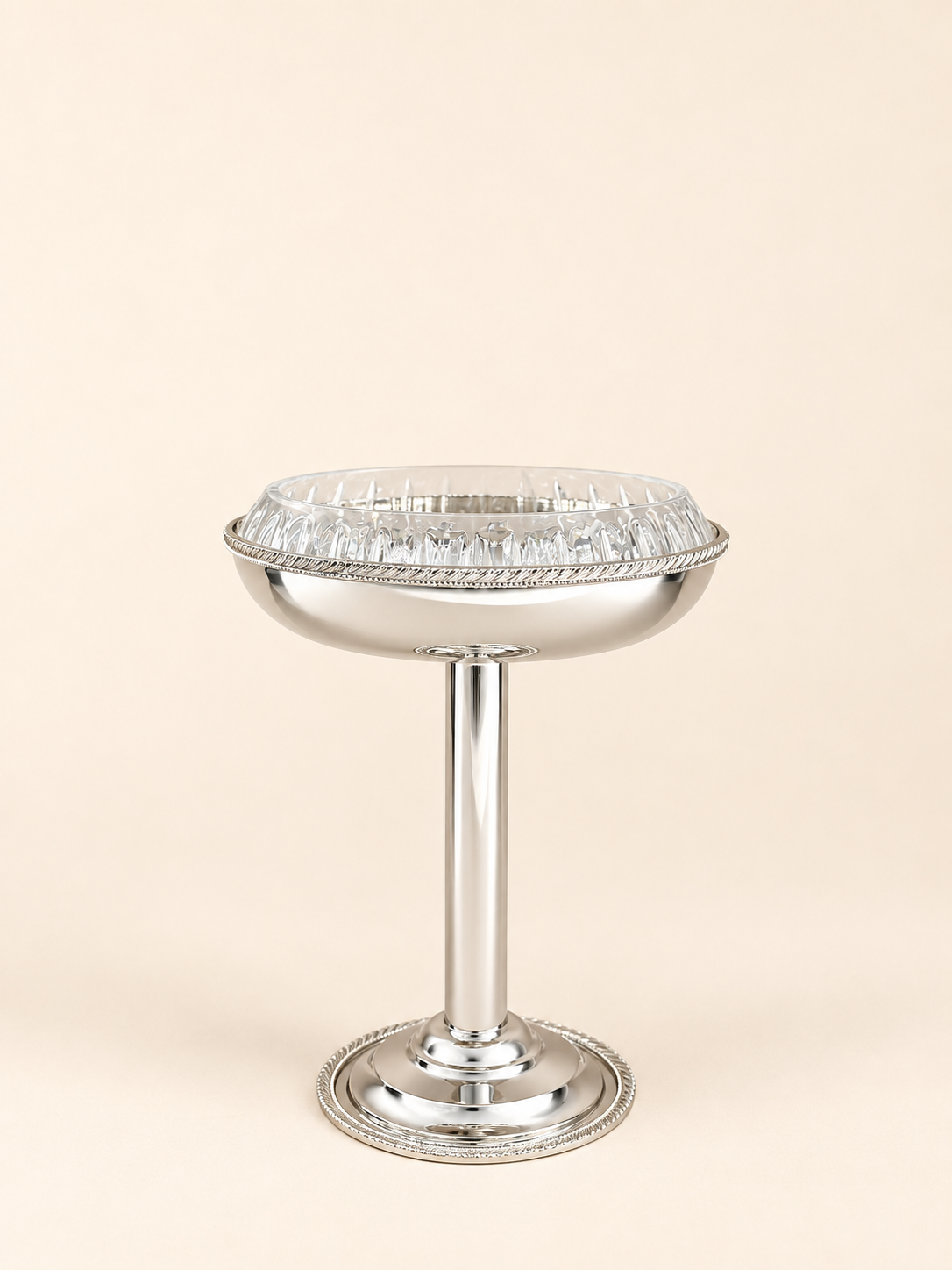 Silver-Plated Tall Pedestal Dish with Cut-Glass Insert, 16 cm by Oriental Elegance