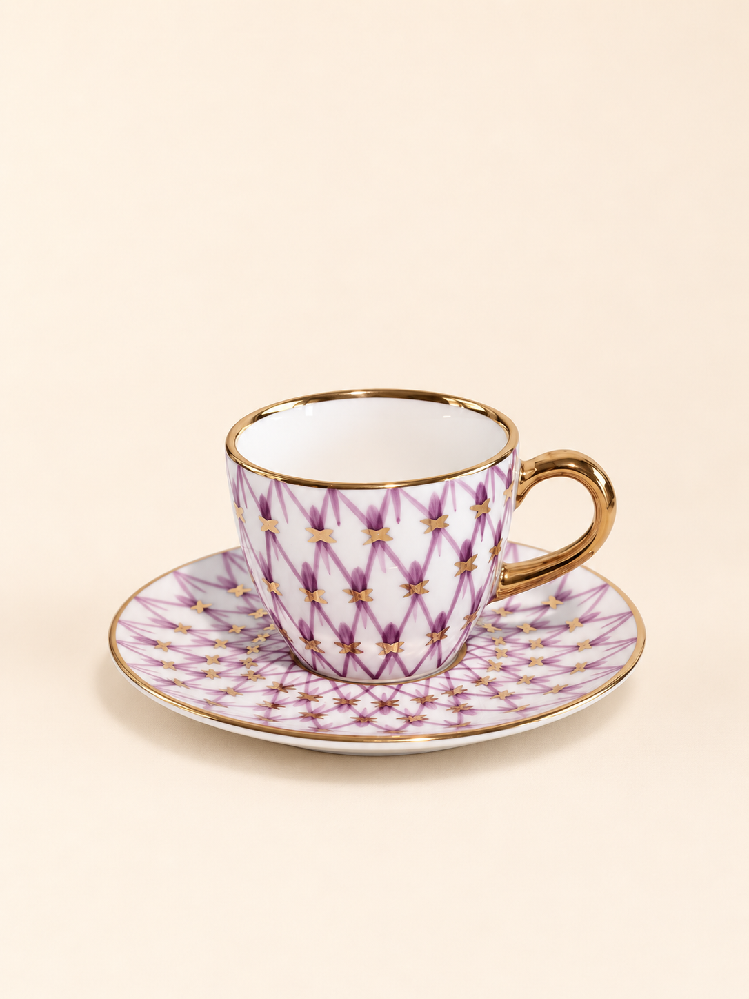 Mashrabiya Porcelain Turkish Coffee Cup and Saucer in lilac by Oriental Elegance