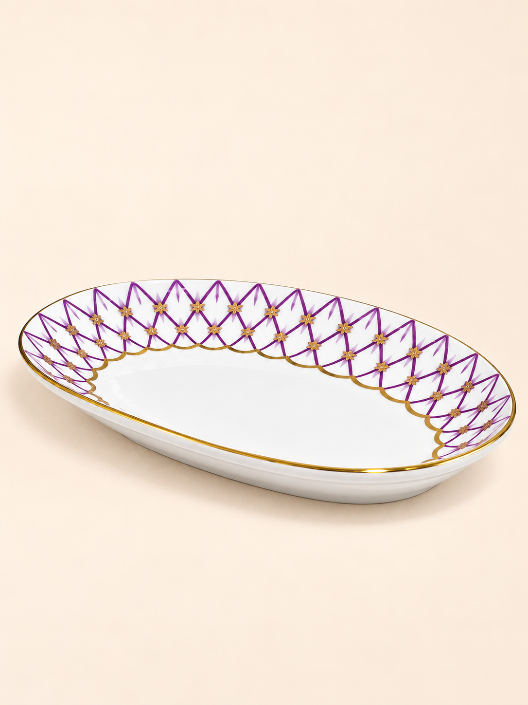 Mashrabiya Porcelain Oval Serving Plate, 27 cm in lilac by Oriental Elegance