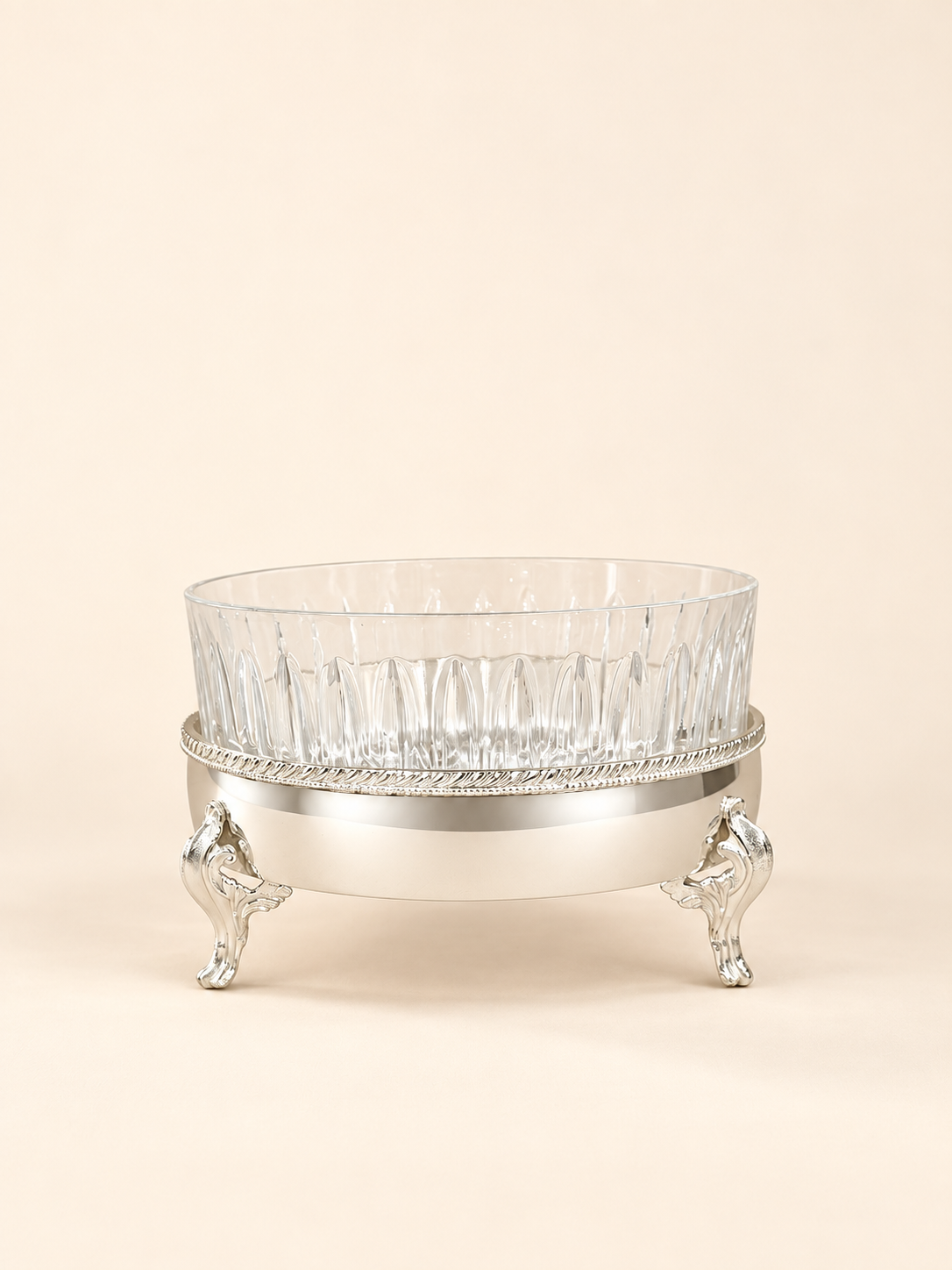Silver-Plated Deep Bowl on Scroll Feet with Cut-Glass Insert, 19 cm by Oriental Elegance
