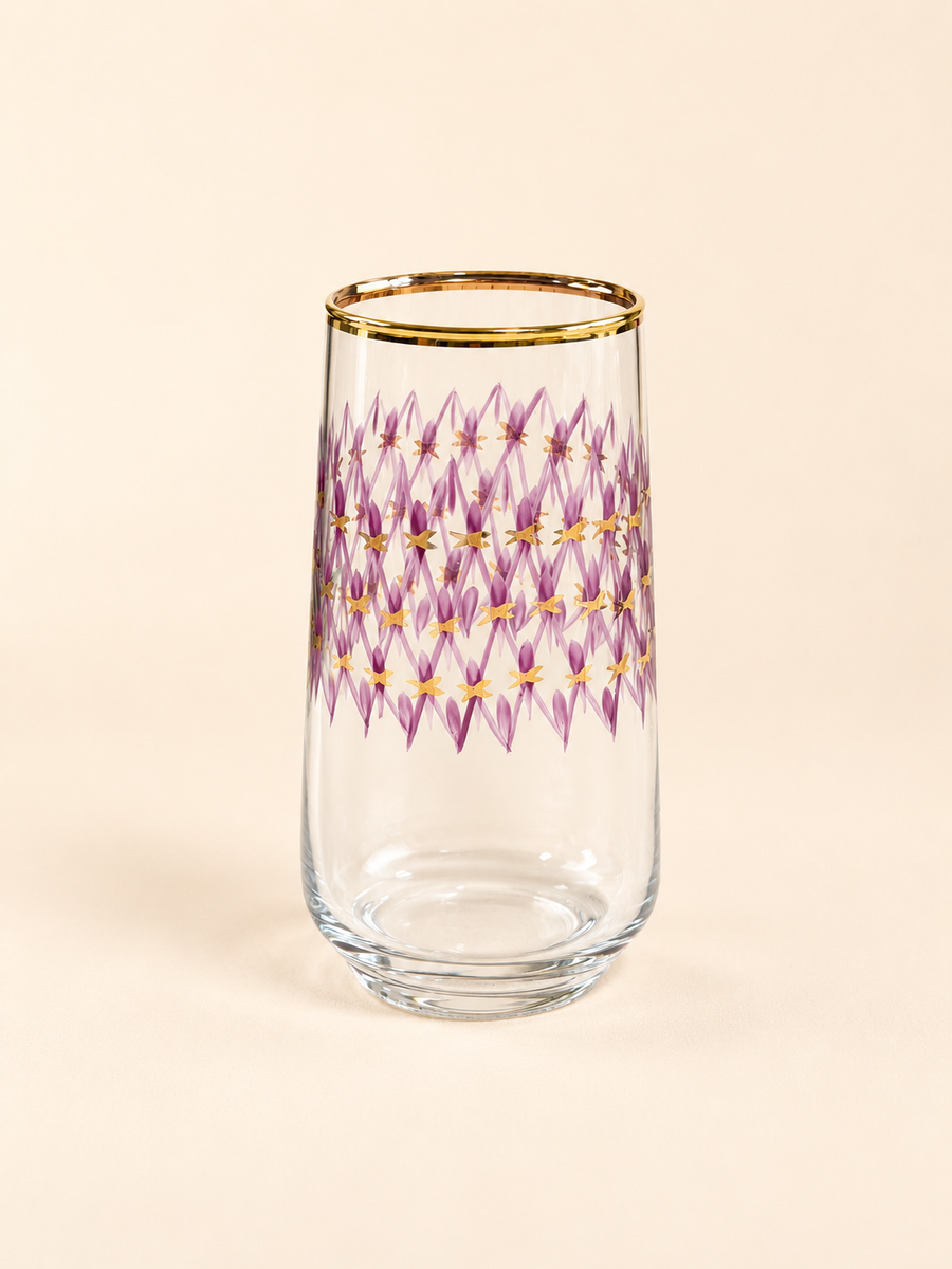 Mashrabiya Hand-Painted Tall Water Glass in lilac by Oriental Elegance