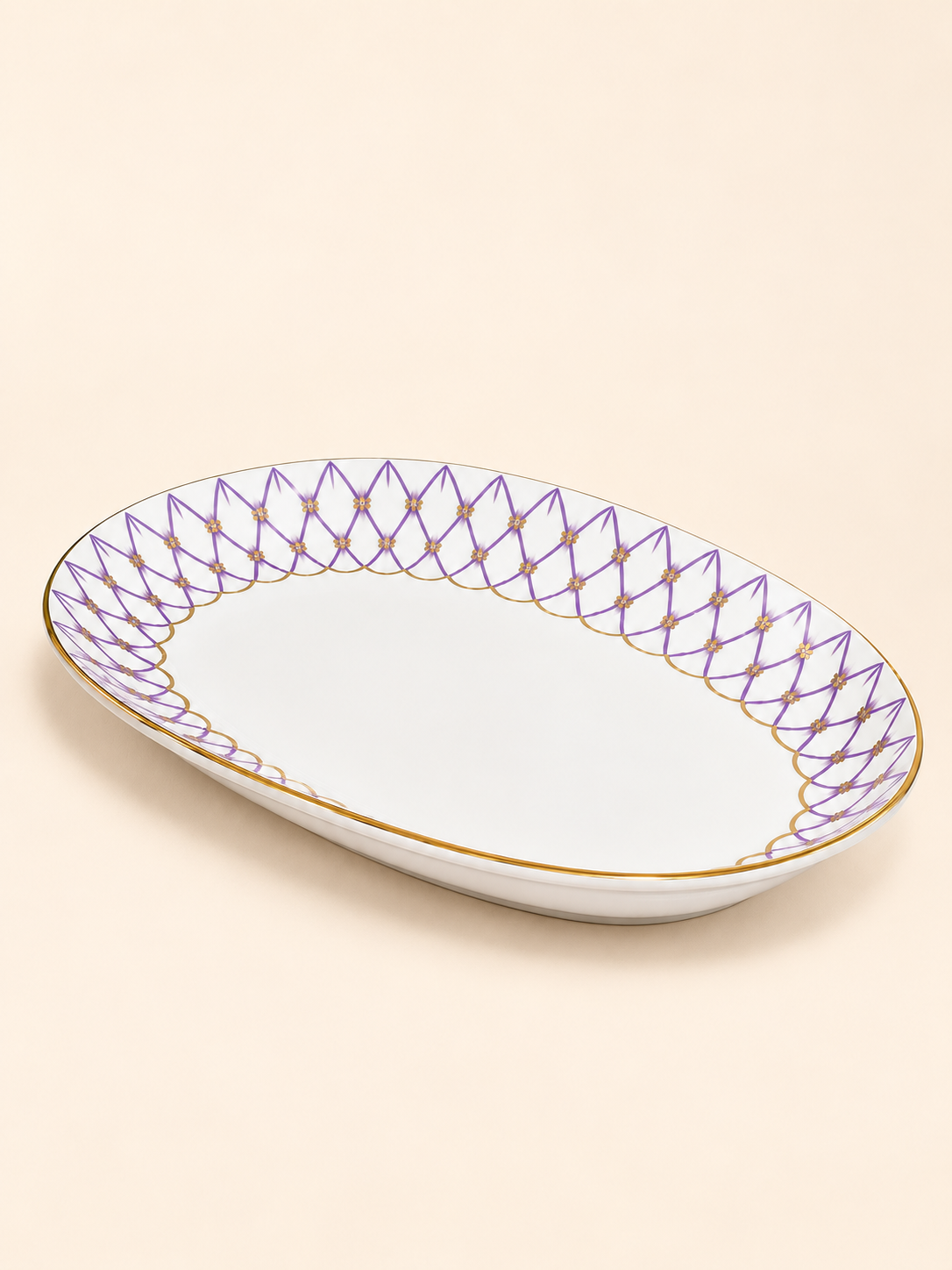 Mashrabiya Porcelain Oval Serving Plate, 33 cm in lilac by Oriental Elegance