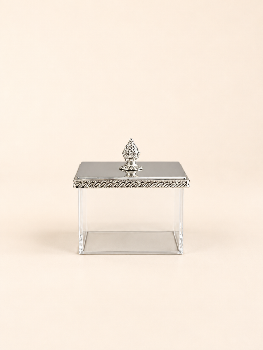 Silver-Plated Acrylic Candy Box with Lid, 10 cm by Oriental Elegance