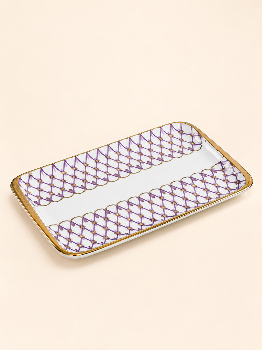 Mashrabiya Porcelain Turkish Coffee Serving Tray in lilac by Oriental Elegance
