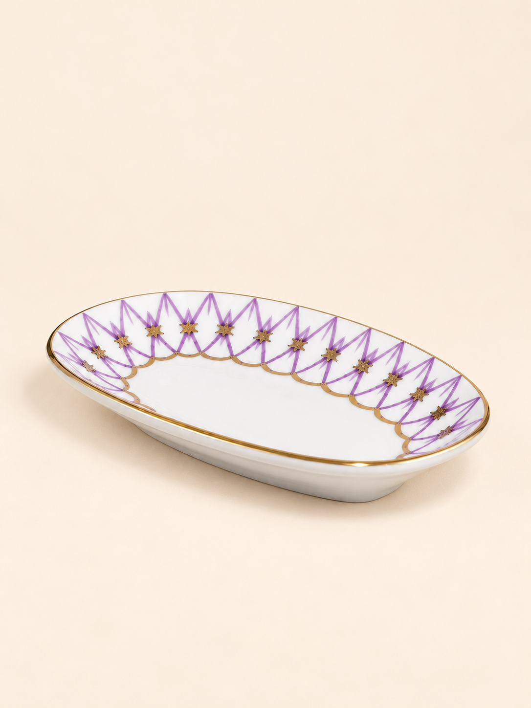 Mashrabiya Porcelain Oval Serving Plate, 14 cm in lilac by Oriental Elegance
