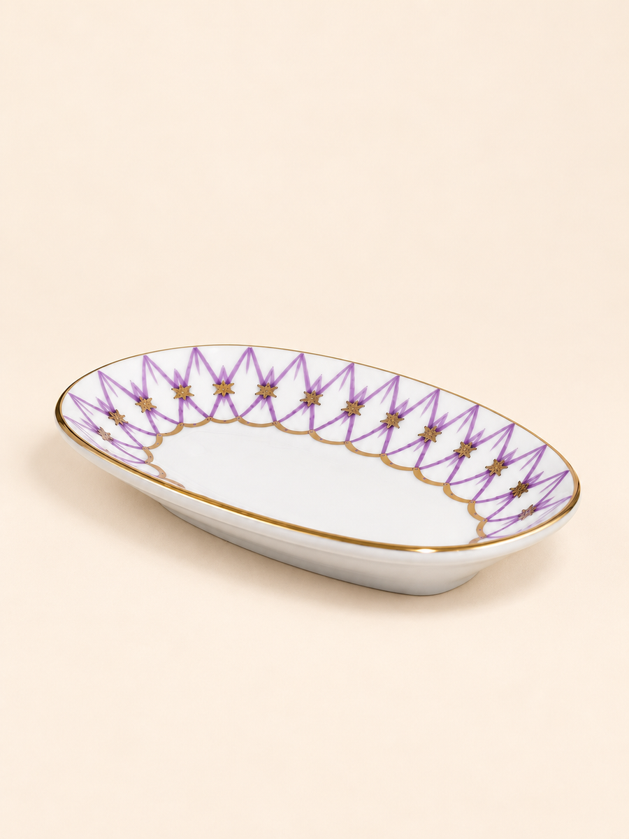 Mashrabiya Porcelain Oval Serving Plate, 14 cm in lilac by Oriental Elegance