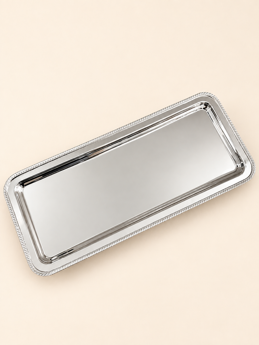 Silver-Plated Rectangular Footed Tray, 16 × 38 cm by Oriental Elegance