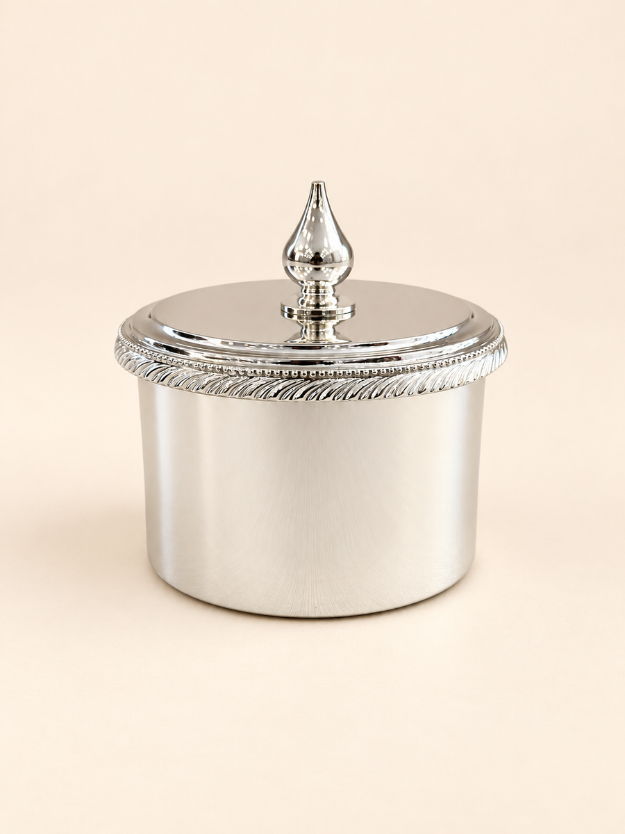 Silver-Plated Lidded Canister, 14 cm by Oriental Elegance