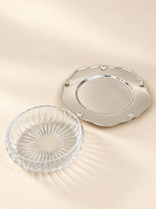 Silver-Plated Cut-Glass Bowl on Shaped Tray, 31 cm – view 2