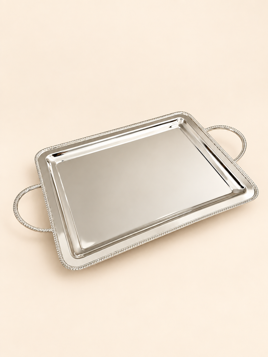 Silver-Plated Rectangular Footed Tray with Handles, 34 × 41 cm by Oriental Elegance