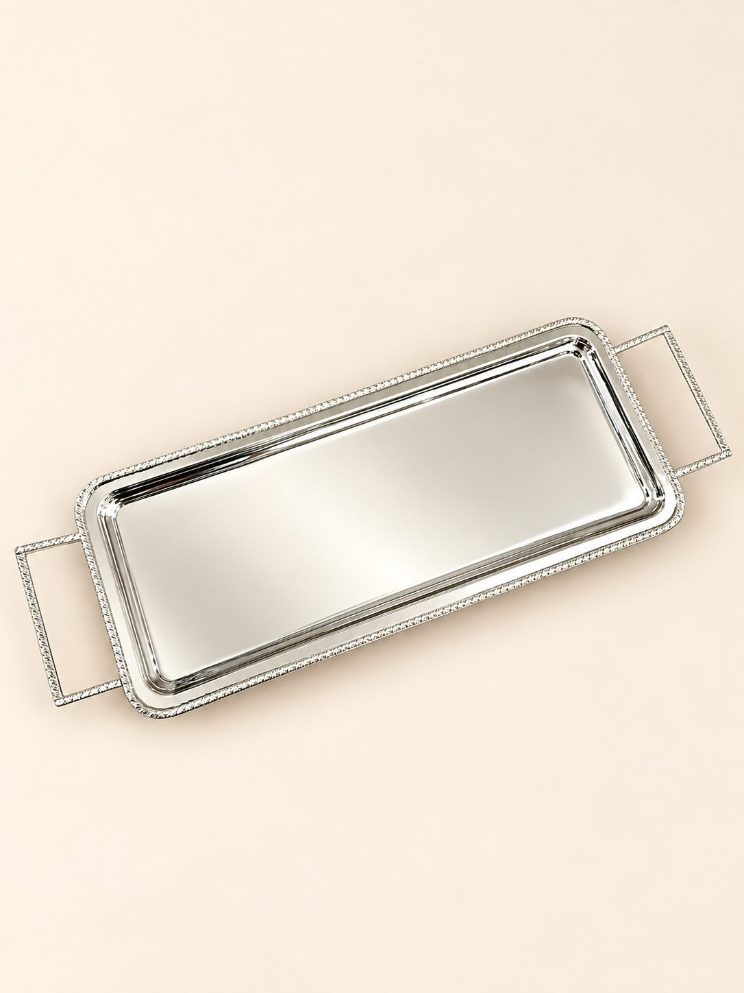 Silver-Plated Long Rectangular Tray with Handles by Oriental Elegance