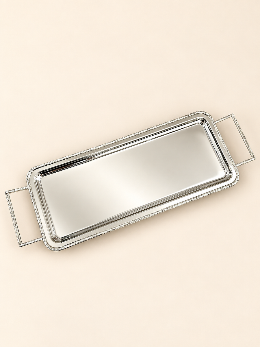 Silver-Plated Long Rectangular Tray with Handles by Oriental Elegance