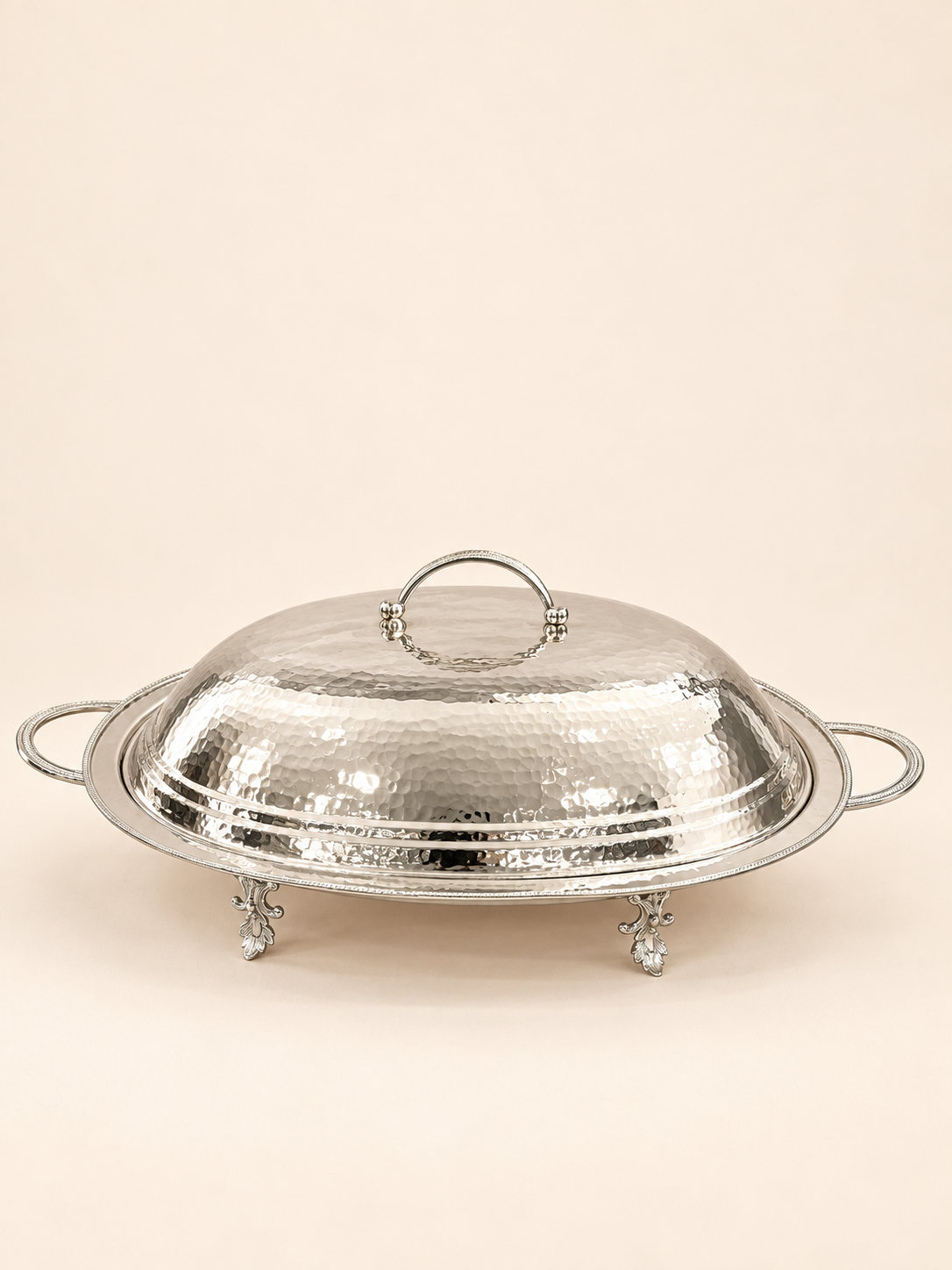 Silver-Plated Oval Hammered Mansaf Dish with Cover, 56 × 75 cm by Oriental Elegance