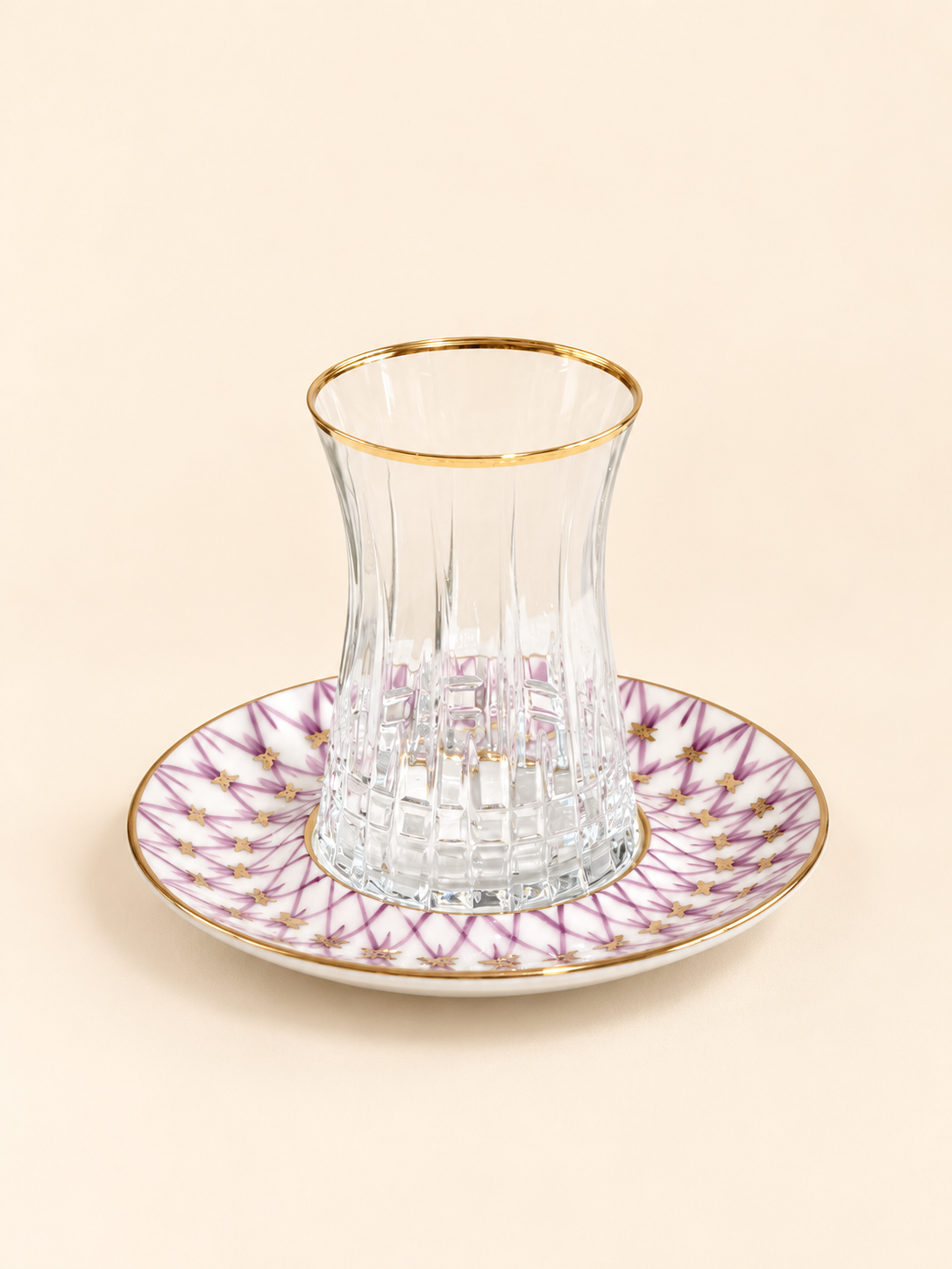 Mashrabiya Tea Glass with Hand-Painted Saucer in lilac by Oriental Elegance