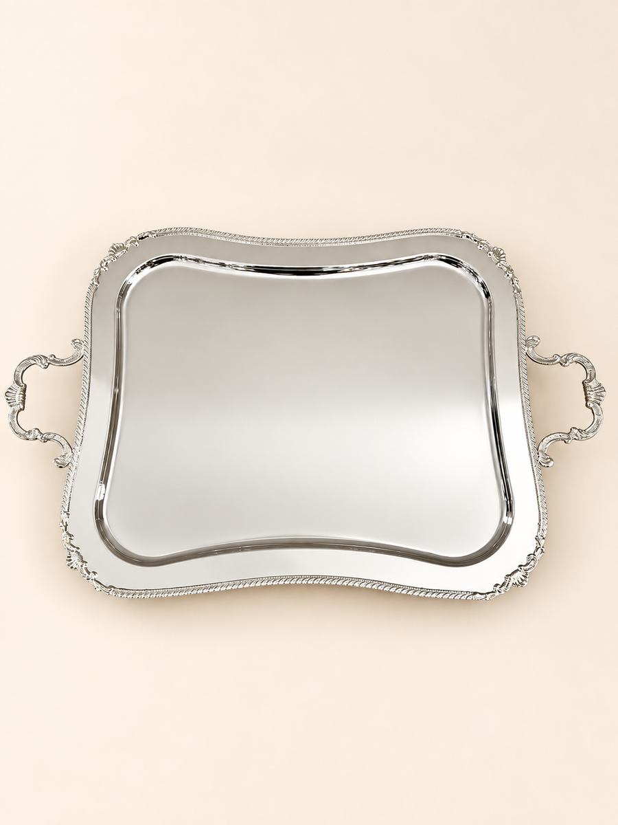 Silver-Plated Shaped Footed Tray, 30 × 38 cm by Oriental Elegance