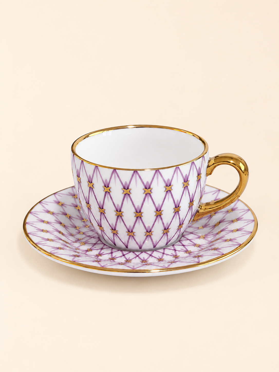 Mashrabiya Porcelain Coffee Cup and Saucer in lilac by Oriental Elegance