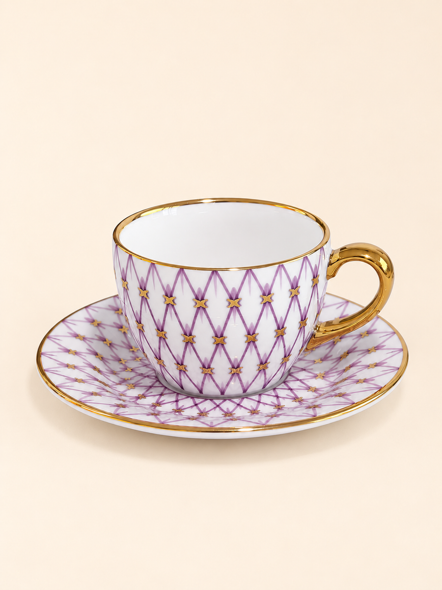 Mashrabiya Porcelain Coffee Cup and Saucer in lilac by Oriental Elegance