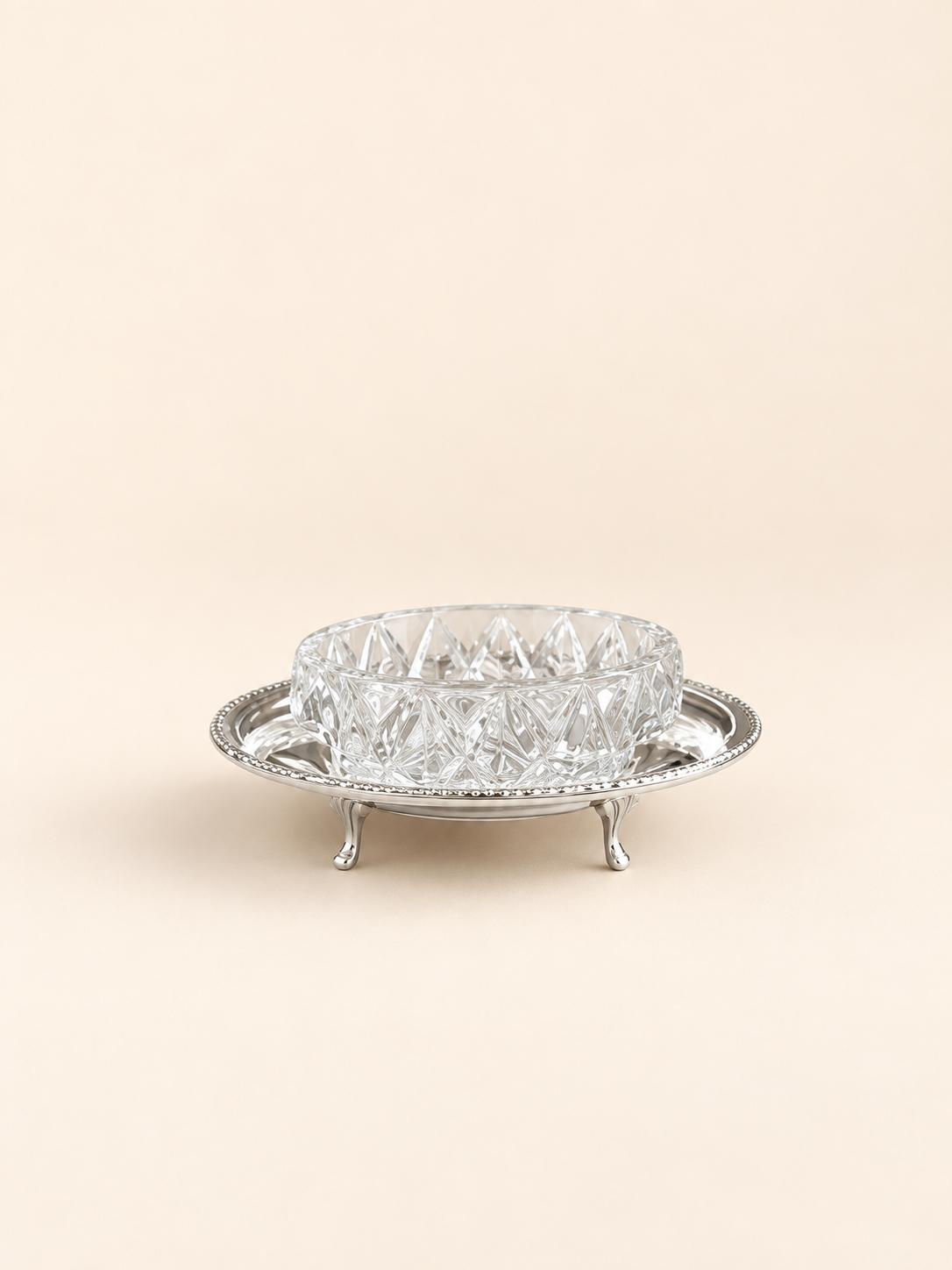 Silver-Plated Footed Candy Dish with Cut-Glass Insert, 12 cm by Oriental Elegance