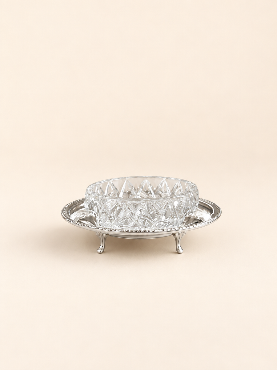 Silver-Plated Footed Candy Dish with Cut-Glass Insert, 12 cm by Oriental Elegance