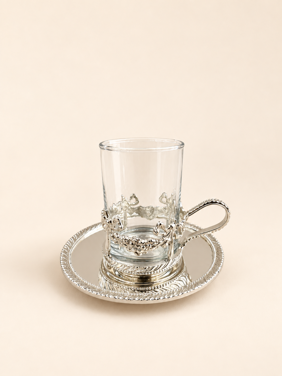 Silver-Plated Tea Glass with Garland Holder and Saucer by Oriental Elegance