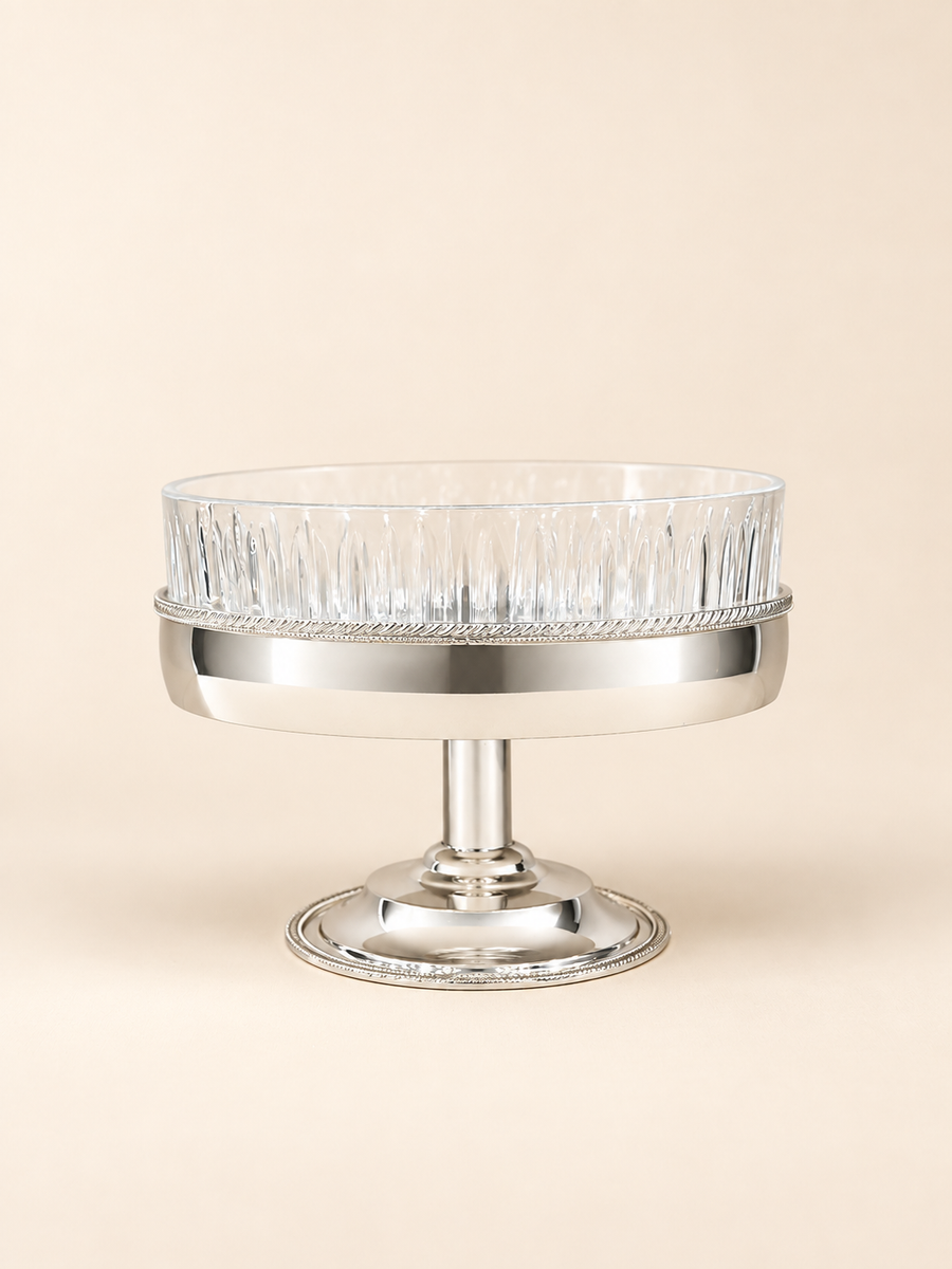Silver-Plated Footed Fruit Bowl with Cut-Glass Insert, 25 cm by Oriental Elegance