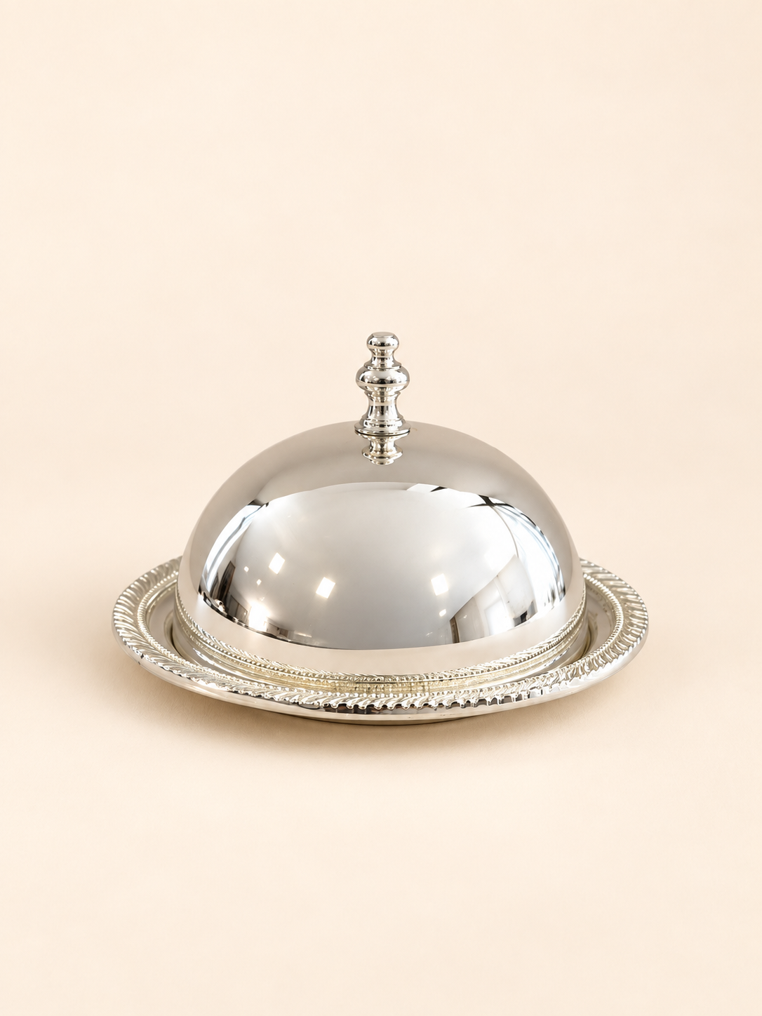 Silver-Plated Domed Butter Dish with Cut-Glass Plate, 16 cm by Oriental Elegance