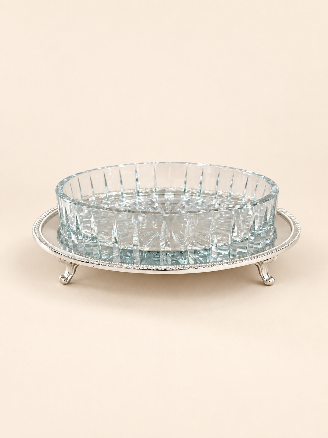 Silver-Plated Footed Round Tray with Cut-Glass Dish, 25 cm by Oriental Elegance